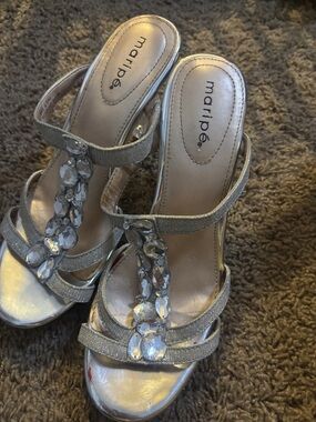 Maripe Silver Crystal Embellished Strappy Heels